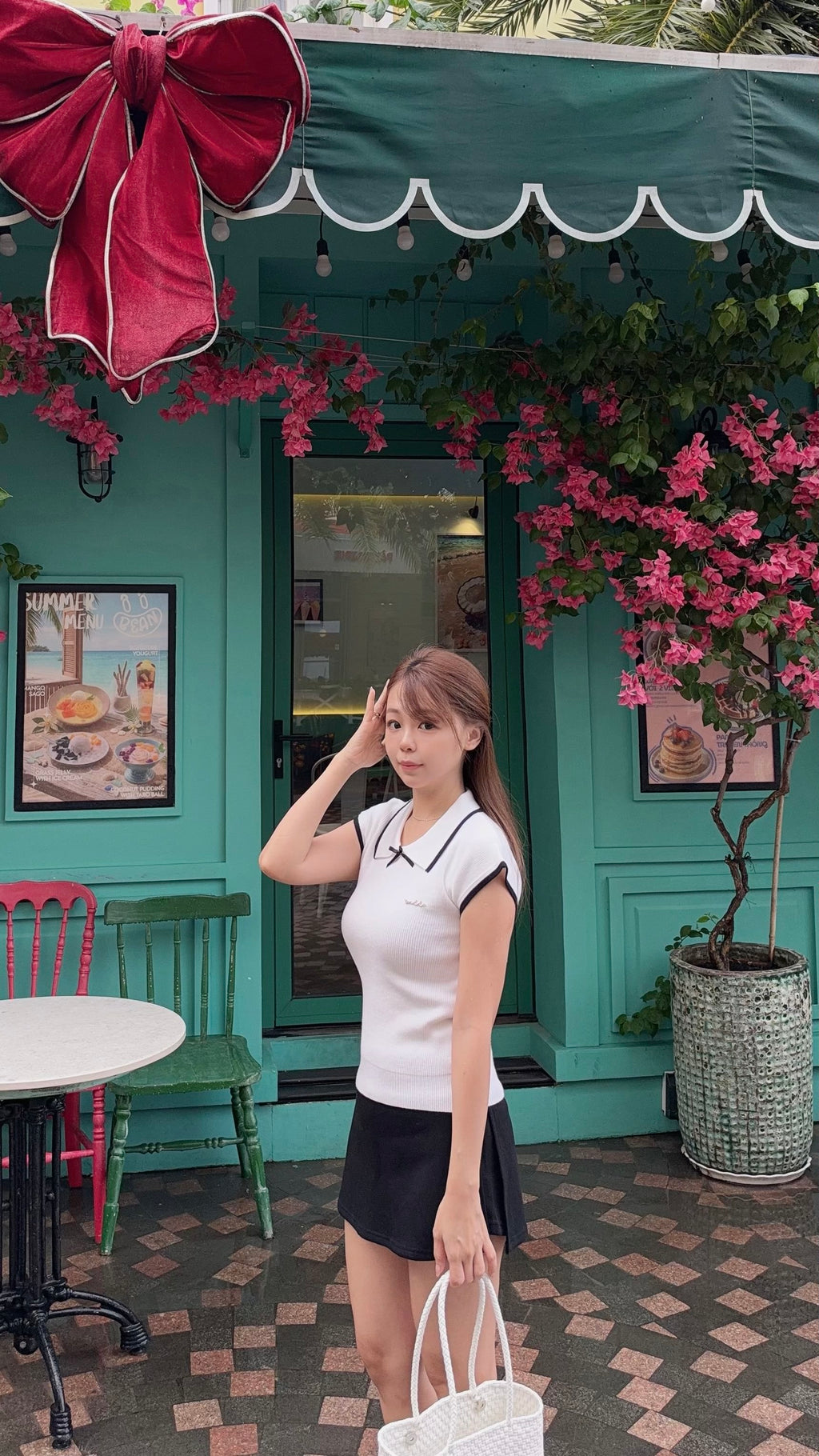 Ribbon Trim Knit Polo