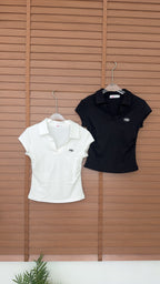 V NECK COLLAR TOP
