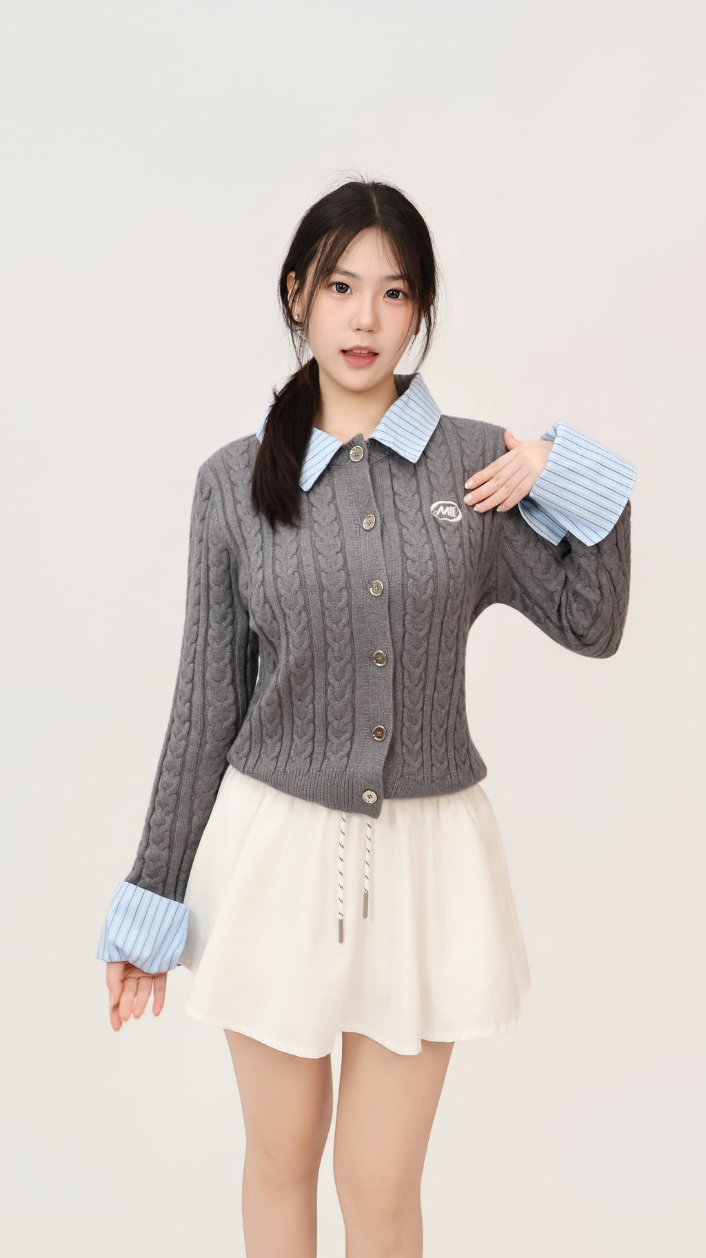 FAUX TWO PIECE KNIT CARDIGAN