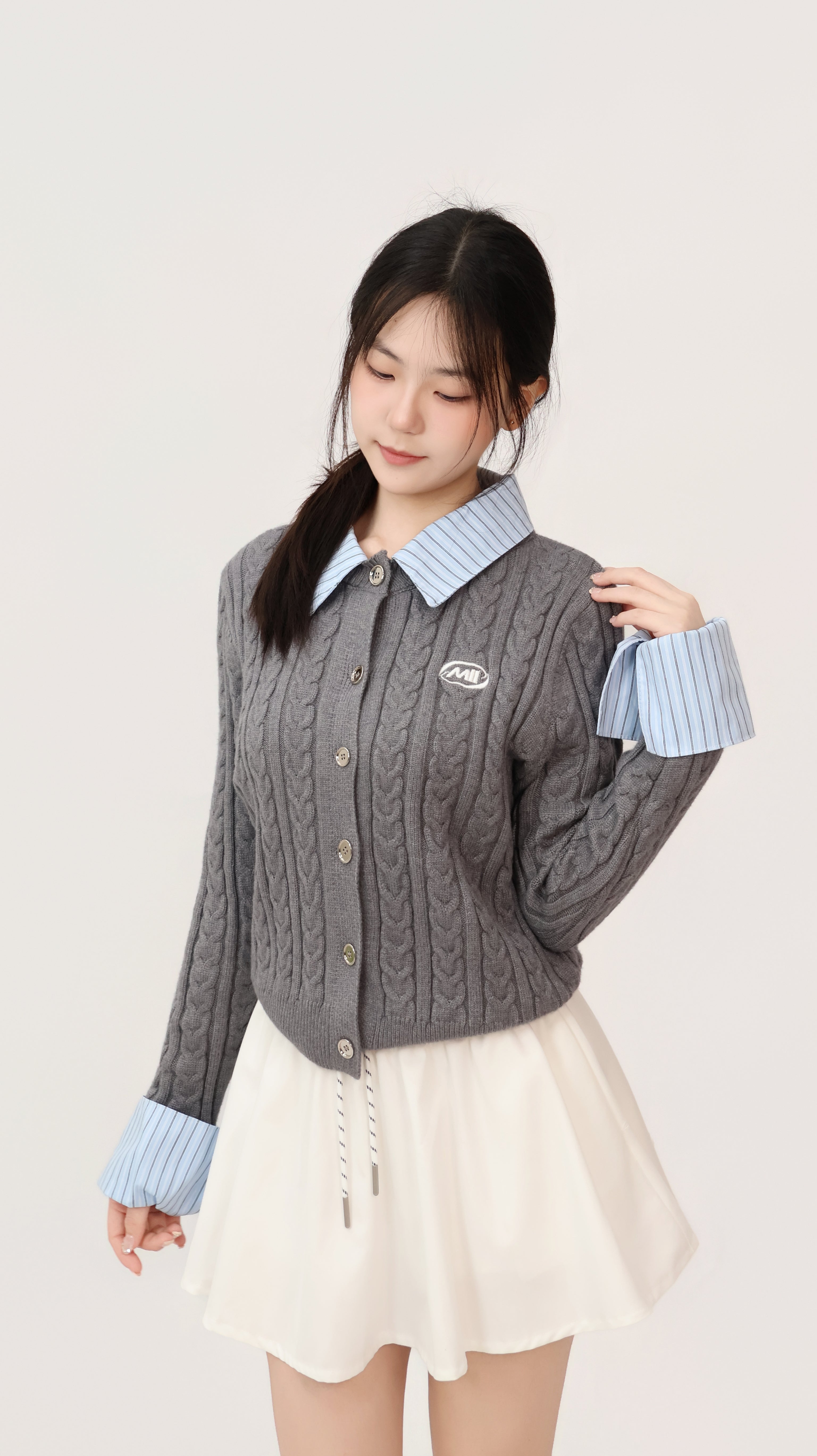 FAUX TWO PIECE KNIT CARDIGAN