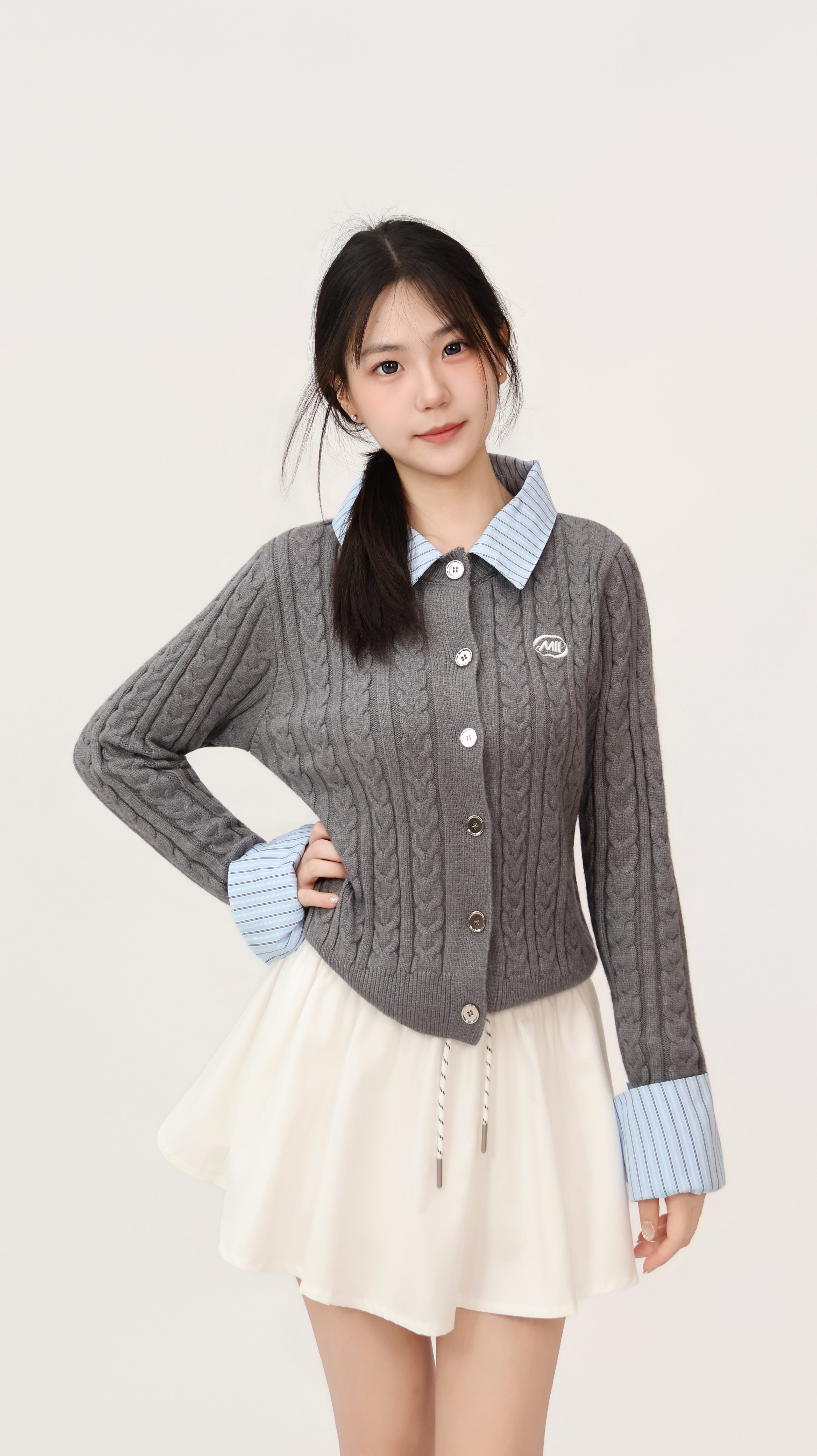 FAUX TWO PIECE KNIT CARDIGAN