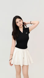 V NECK COLLAR TOP