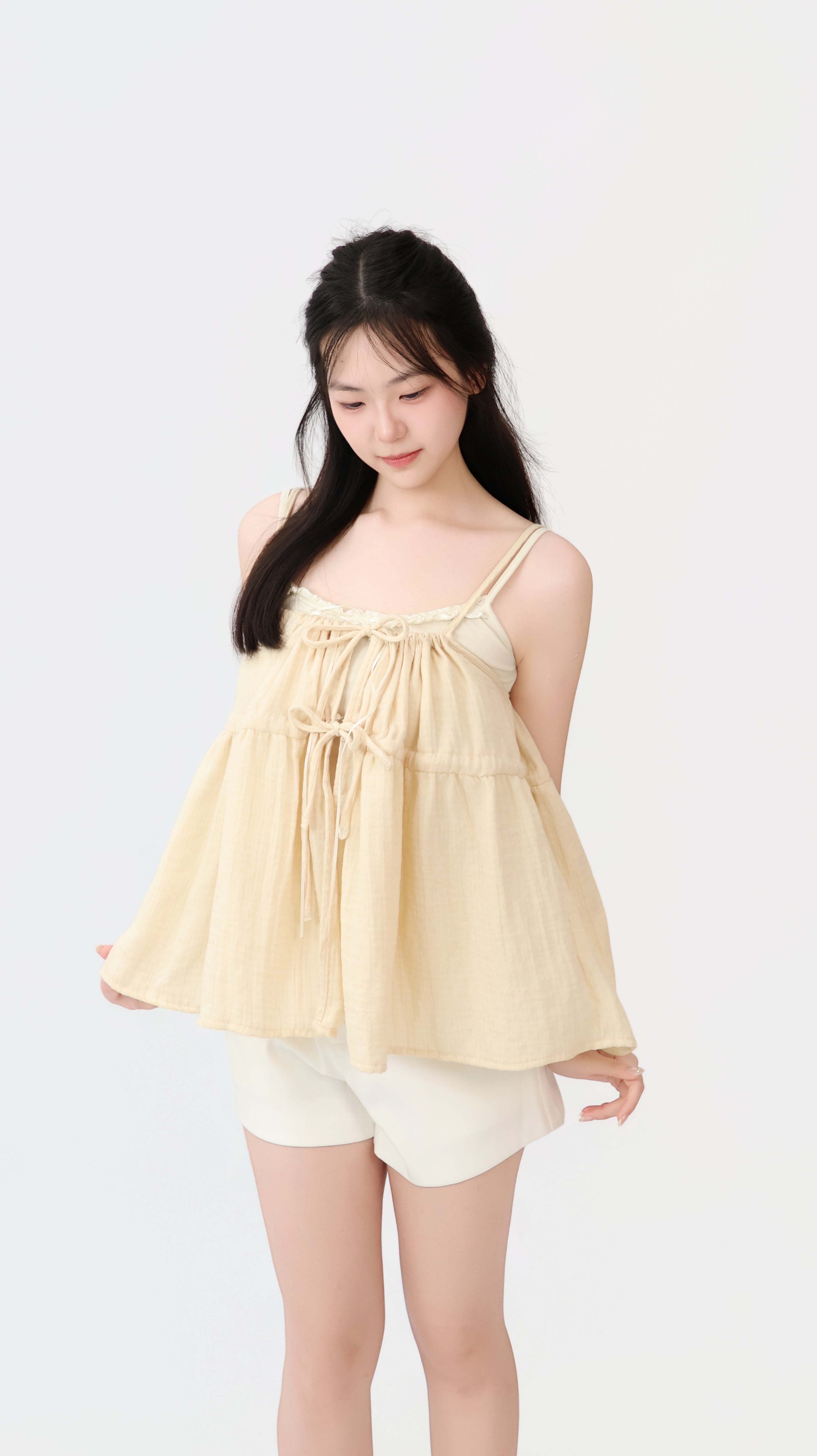 DRAPED RIBBON SLIM TOP