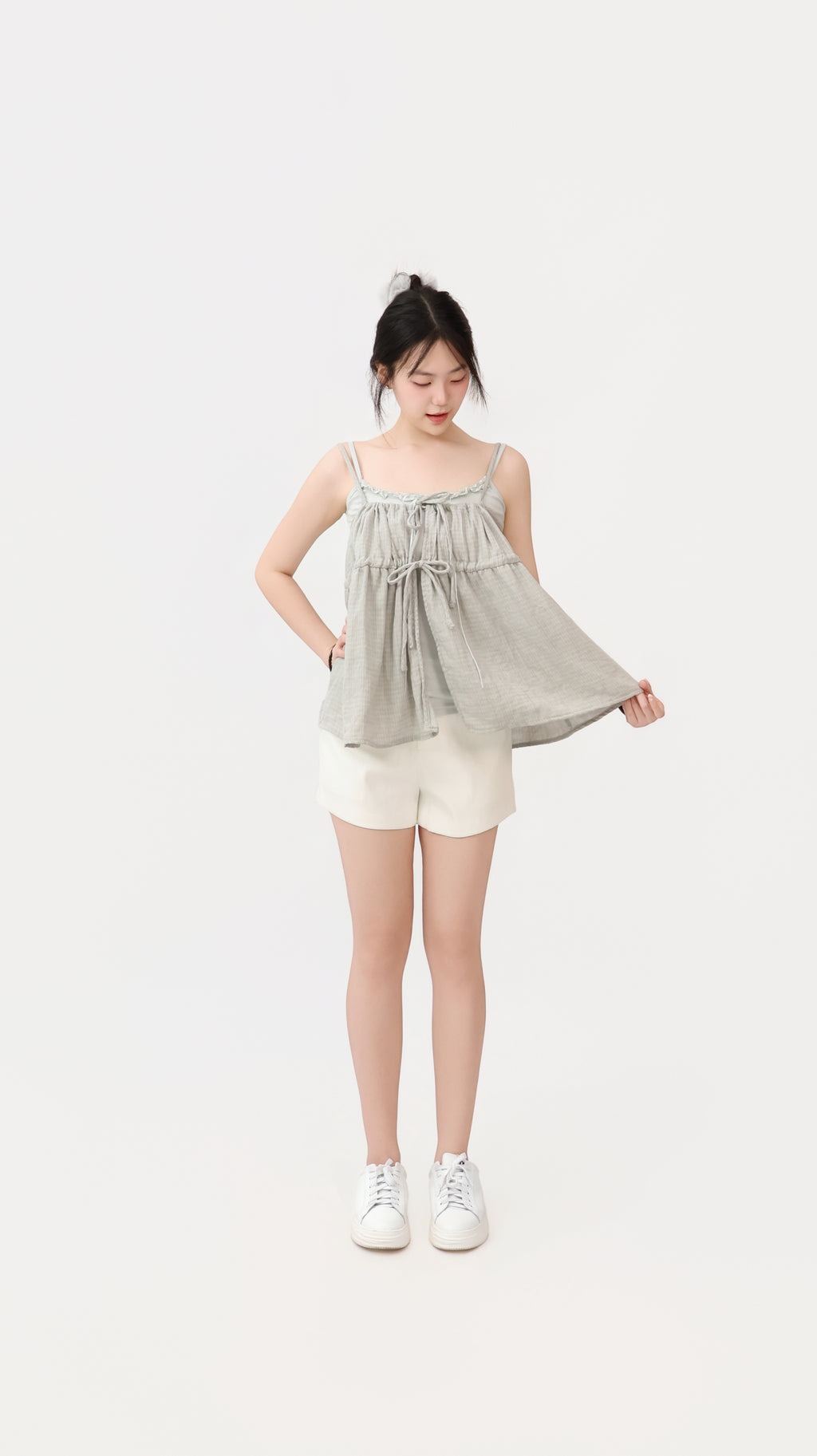 DRAPED RIBBON SLIM TOP