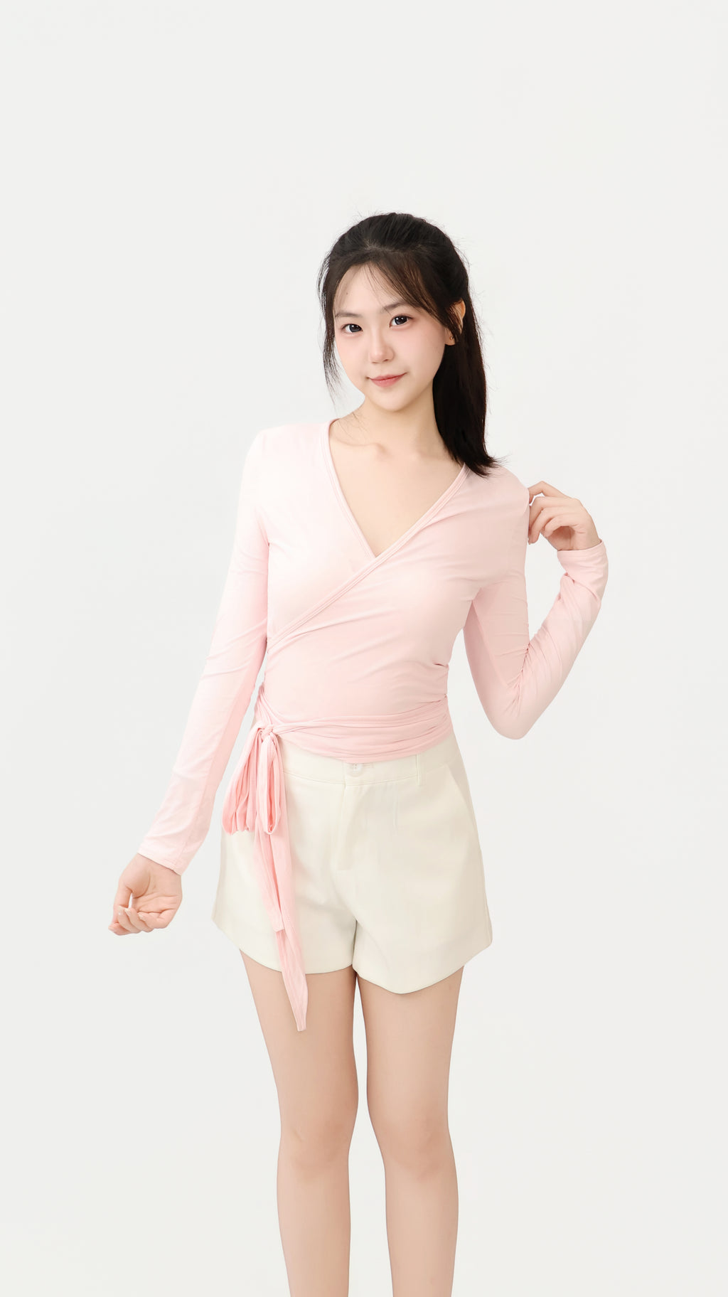 WRAP TIE LONG SLEEVE TOP