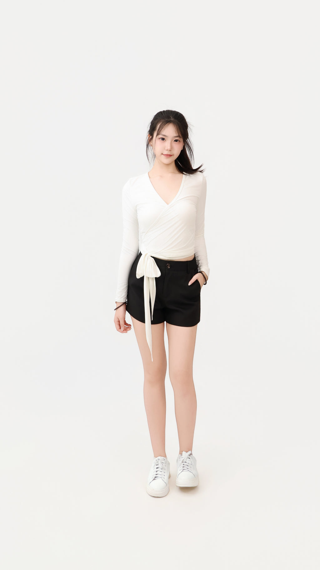 WRAP TIE LONG SLEEVE TOP