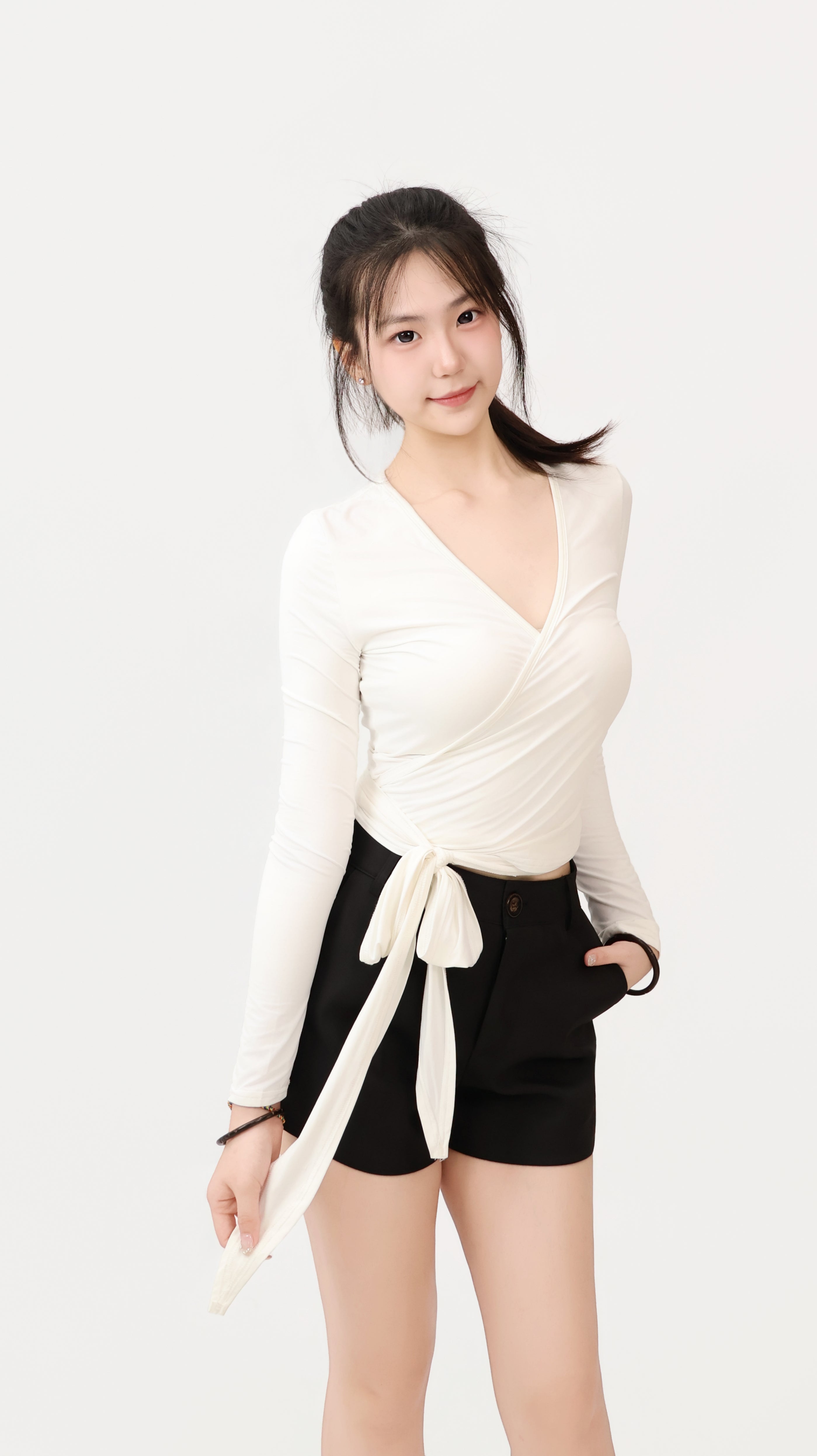 WRAP TIE LONG SLEEVE TOP