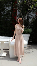 RUCHED MESH MAXI DRESS