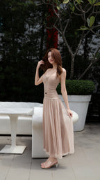 RUCHED MESH MAXI DRESS